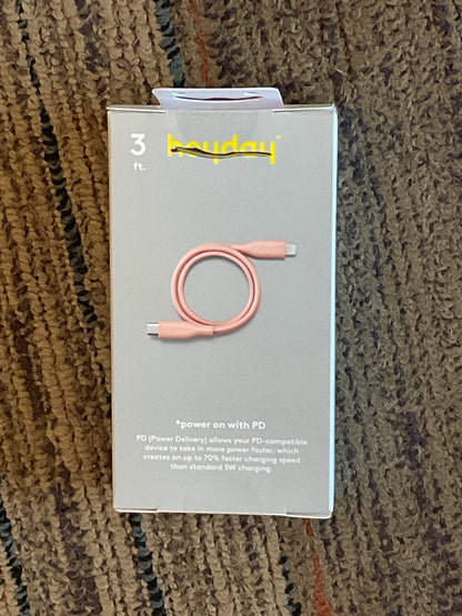 Fast Charging Cable - Lightning to USB-C-3ft - Salmon