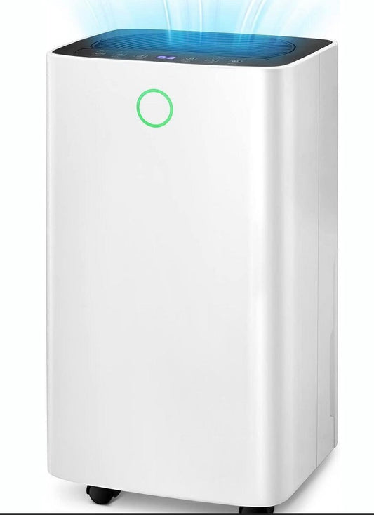 Portable Dehumidifier for Home & Basement, High-Efficiency Quiet Air Dryer with 12-Hour Timer, Auto and Manual Drain, White