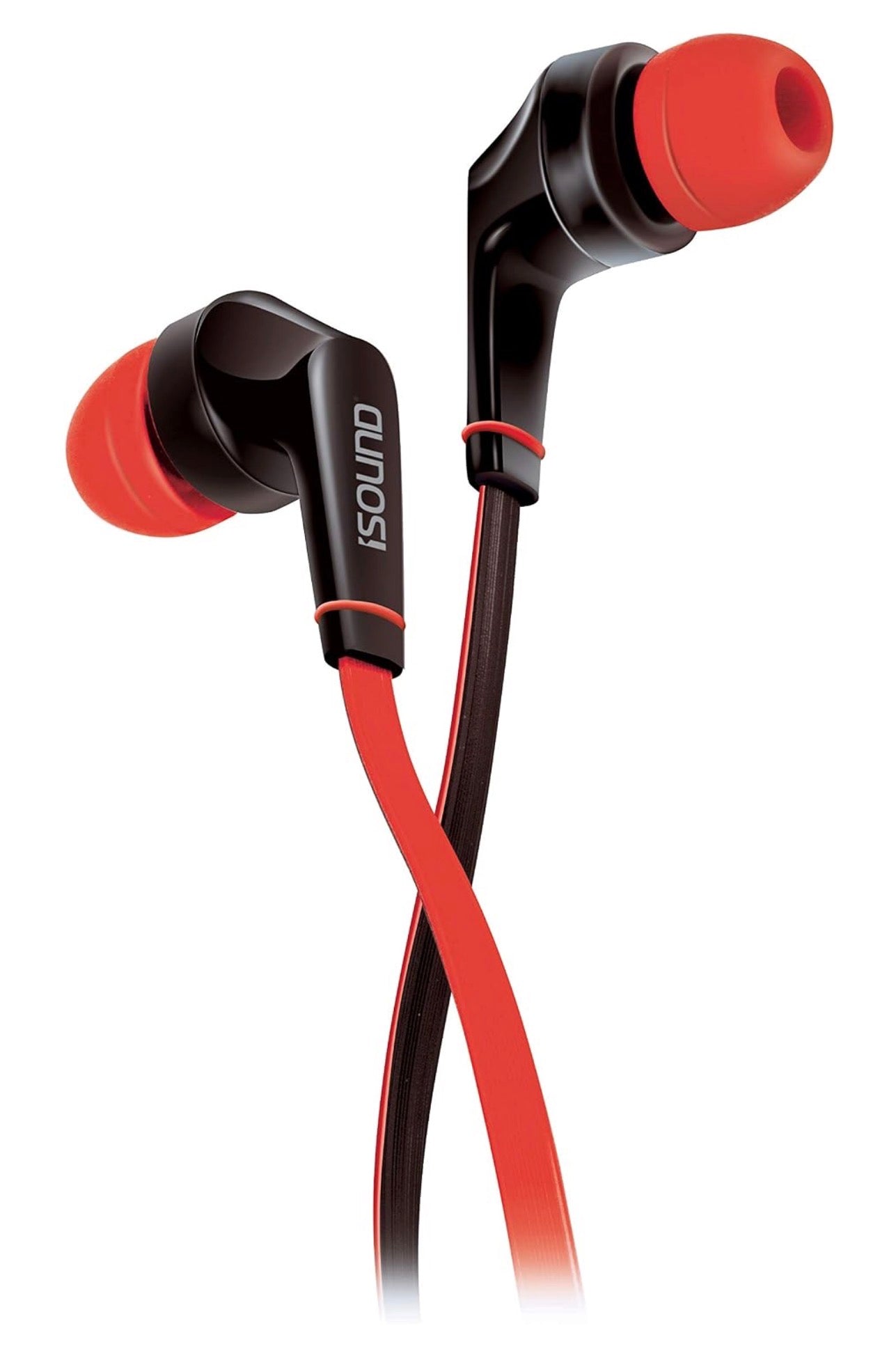 iSound DGHP-5715 ISOUND – EM 55 Earbuds, Tangle Free Flat Cable, In-ear Design That Blocks Outside Noise, Built-in Microphone, Volume Control Slider, Includes a sets of Silicone Tips