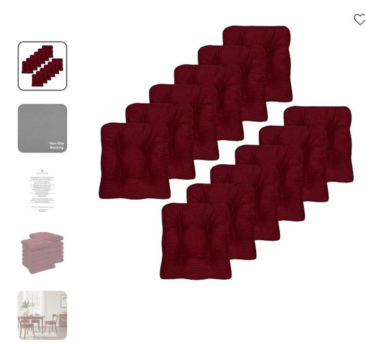 Sweet Home Collection™ Fluffy Memory Foam Tufted Chair Cushion Non Slip Rubber Back - Set of 2 -Burgundy