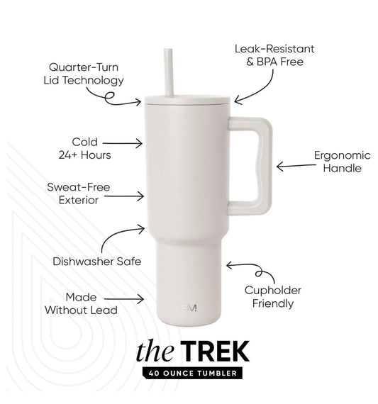 Simple Modern Trek 40oz Stainless Steel Lidded Tumbler - Almond Birch -Dishwasher-Safe Portable Drinkware for Cold Beverages - Minor Cosmetic Damage - May Be Missing Packaging (see pictures)