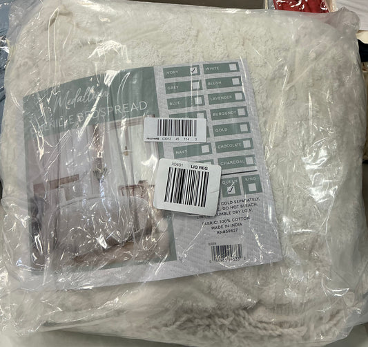 Beatrice Home Fashions Medallion Chenille Bedspread in Queen size and Ivory color.
