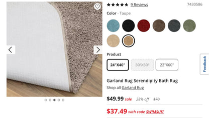 Garland Rug Serendipity Bath Rug 24”x40”-Taupe