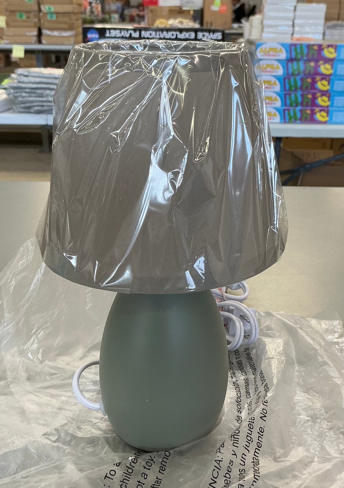Simple Designs Mini Egg Oval Ceramic 9.45-in Gray Table Lamp with Fabric Shade