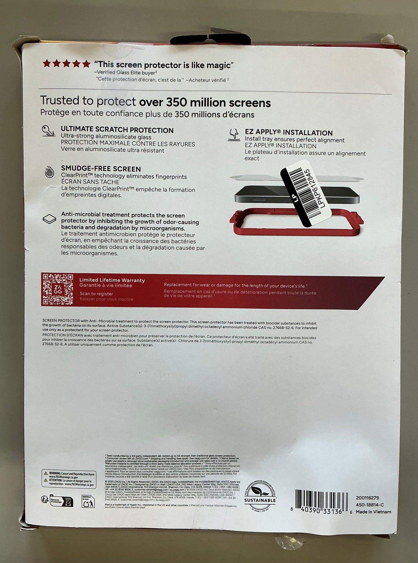 ZAGG InvisibleShield iPad Air 10.9” / iPad Air 11” (M3/M2) glass elite screen protector - OPEN BOX