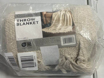 Slub-Yarn Lightweight Fringed Throw cream-60" x 50"