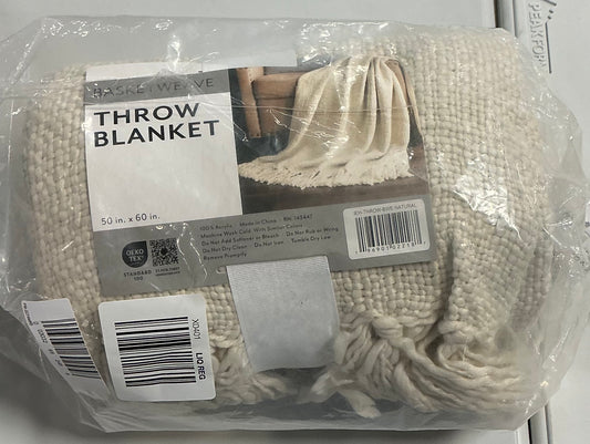 Slub-Yarn Lightweight Fringed Throw cream-60" x 50"