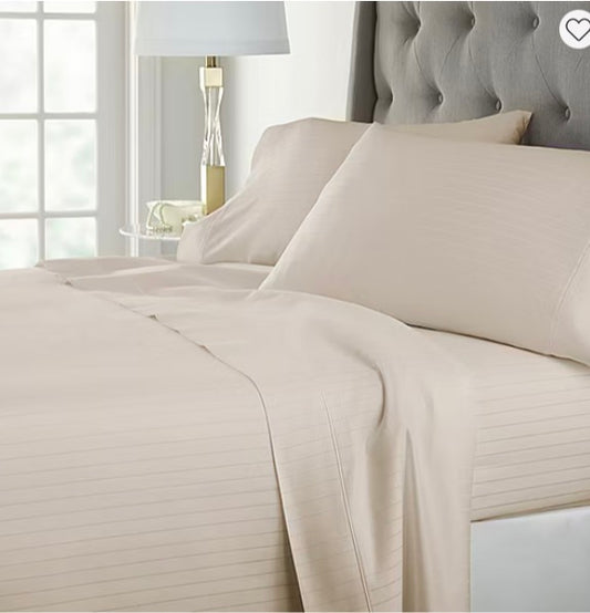 Liz Claiborne 600TC Cotton Sateen Dobby Stripe Wrinkle Free Sheet Set Cal king 4pcs