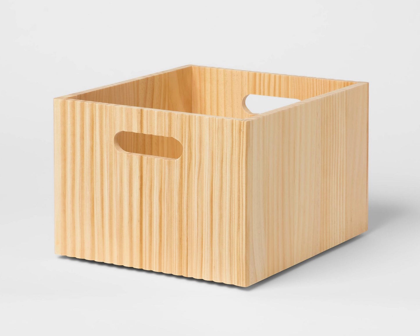 Small natural wood ribbed bin 11”
