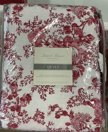 Laurel Manor Toile Garden red and white quilt. King