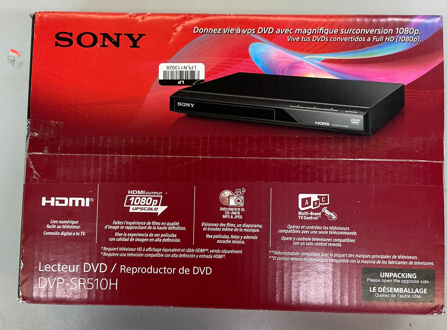 Sony 1080p upscaling DVD player - open box - product is new
