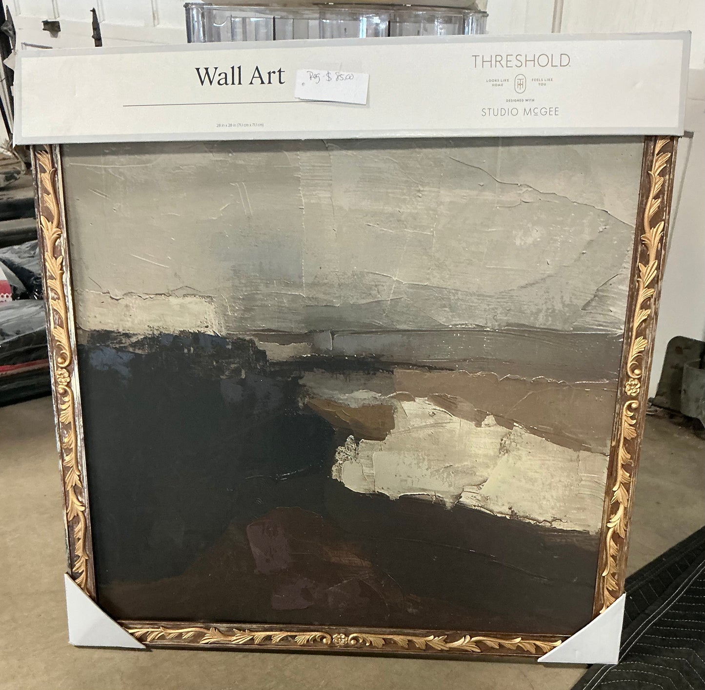 28x28” dark modern abstract framed art - PICK UP ONLY