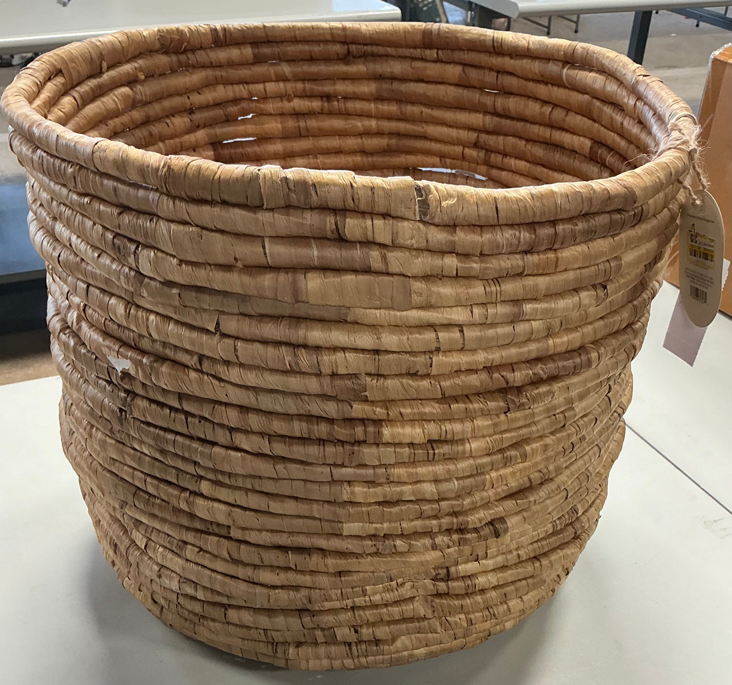 Light coiled basket - 16.14” (H) x 18.1” (W) x 18.1” (D) - MINOR COSMETIC FLAWS - PICK UP ONLY