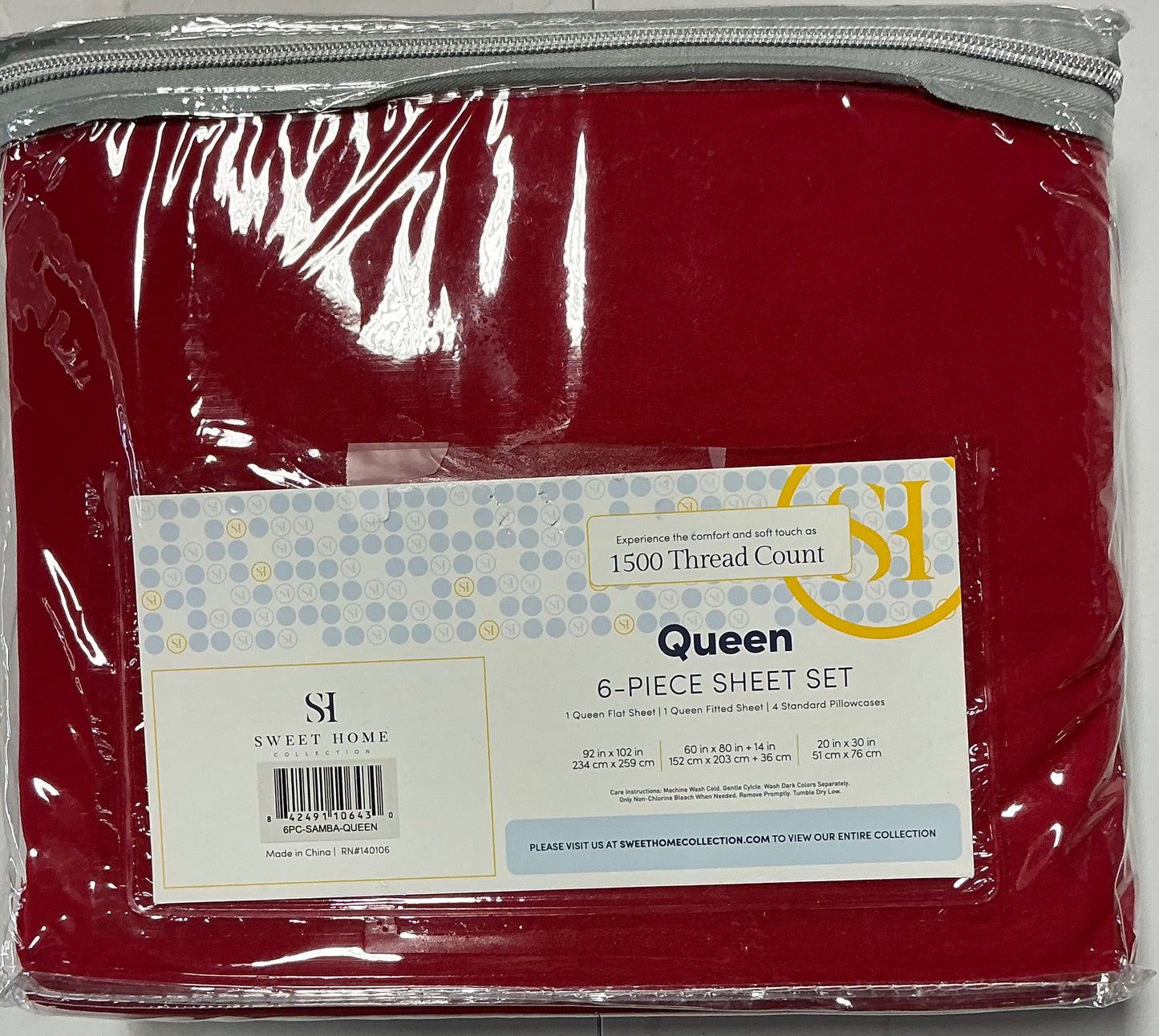 Sweet Home Collection™ Luxury Soft Microfiber Wrinkle Free Deluxe 6 Pieces Sheet Set 1500 Thread Count-Included(1 Flat Sheet, 1 Fitted Sheet and 4 Standard Pillowcases)-Red