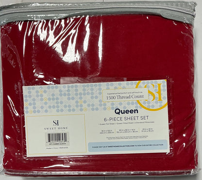 Sweet Home Collection™ Luxury Soft Microfiber Wrinkle Free Deluxe 6 Pieces Sheet Set 1500 Thread Count-Included(1 Flat Sheet, 1 Fitted Sheet and 4 Standard Pillowcases)-Red