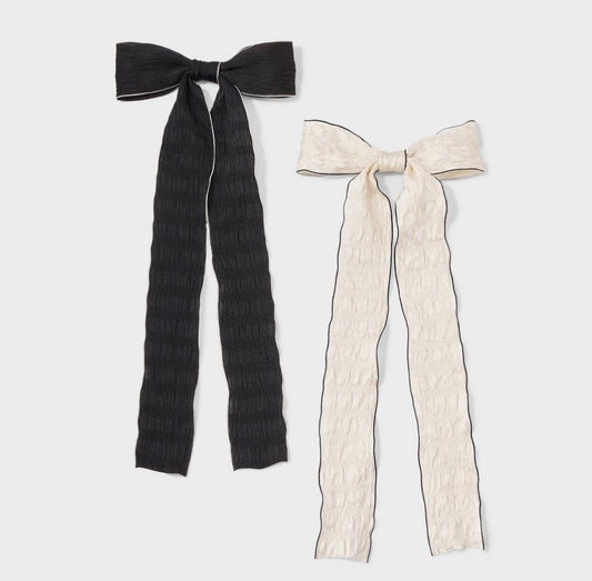 Textured two-tone black and white hair bow clip