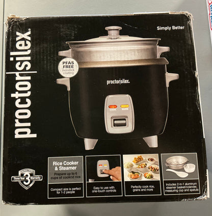 Proctor Silex 6 Cup Rice Cooker and Food Steamer- Open Box