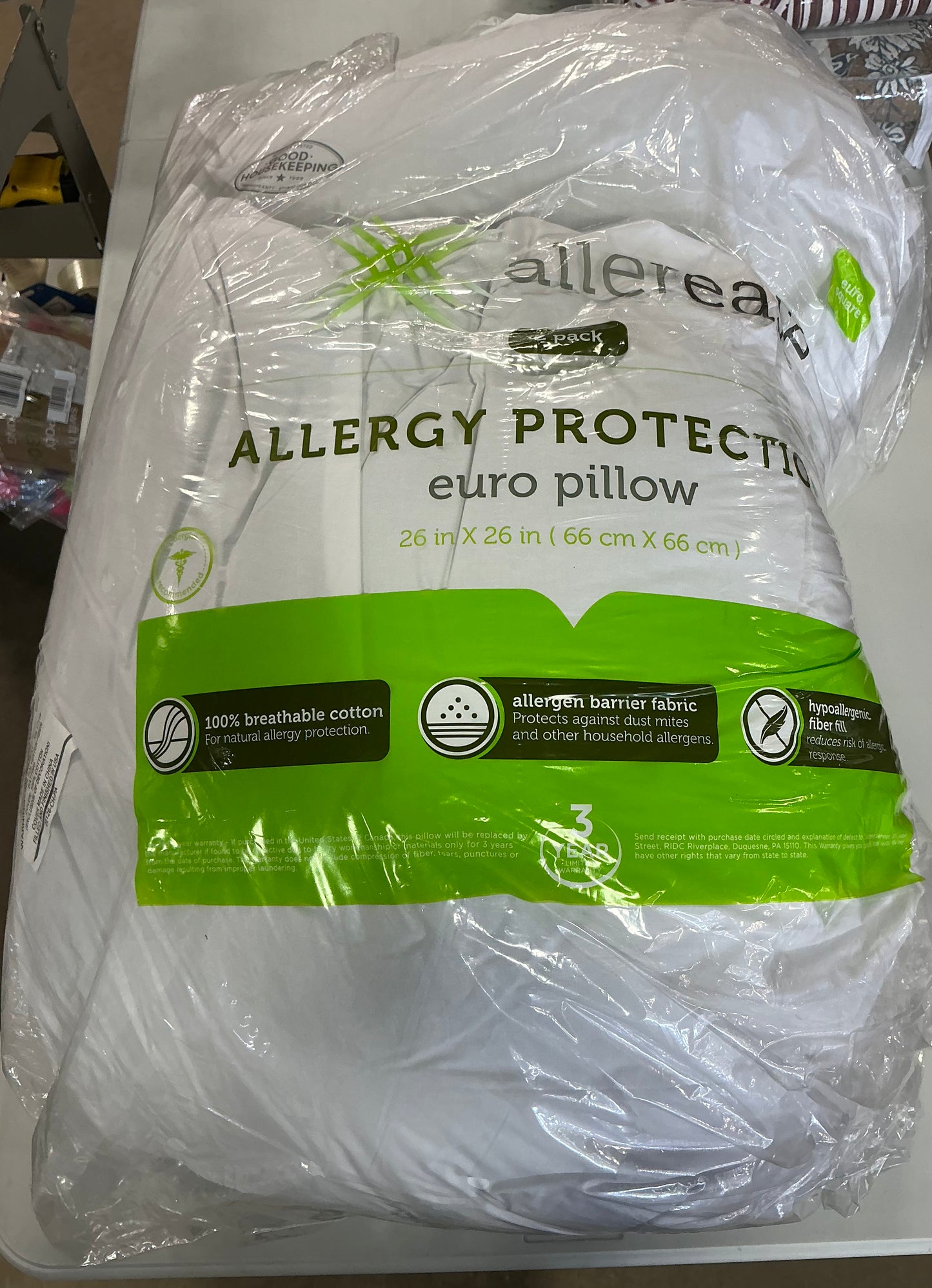 Allerease Solid Euro Pillow Insert 2 Pack 26”x26”-White
