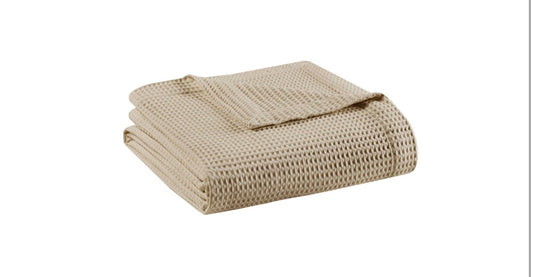 Madison Park branded cotton waffle weave blanket in a khaki color king
