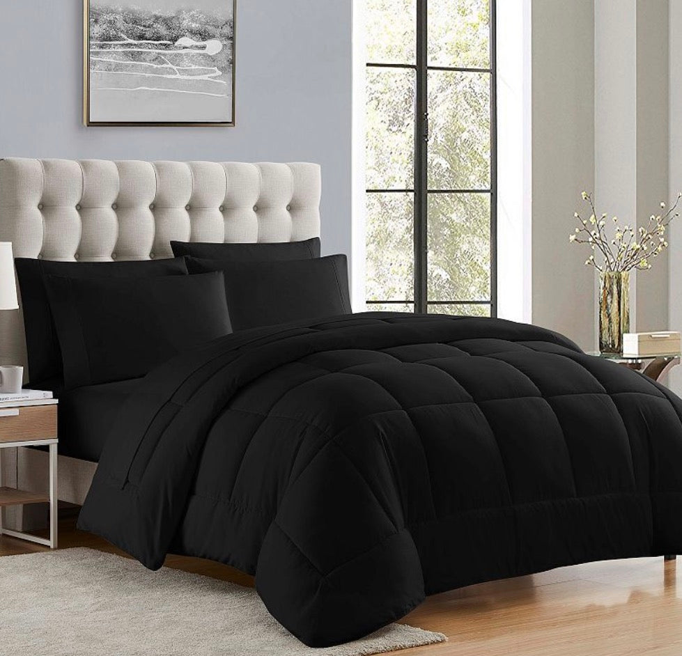 All Season Reversible Bed-in-A-Bag Comforter & Sheet Set Ultra Soft 7 Pieces Full-Black
