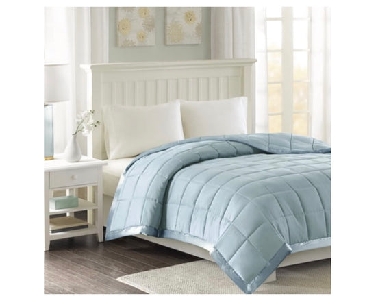 Madison Park Windom blue microfiber blanket with satin trim size king