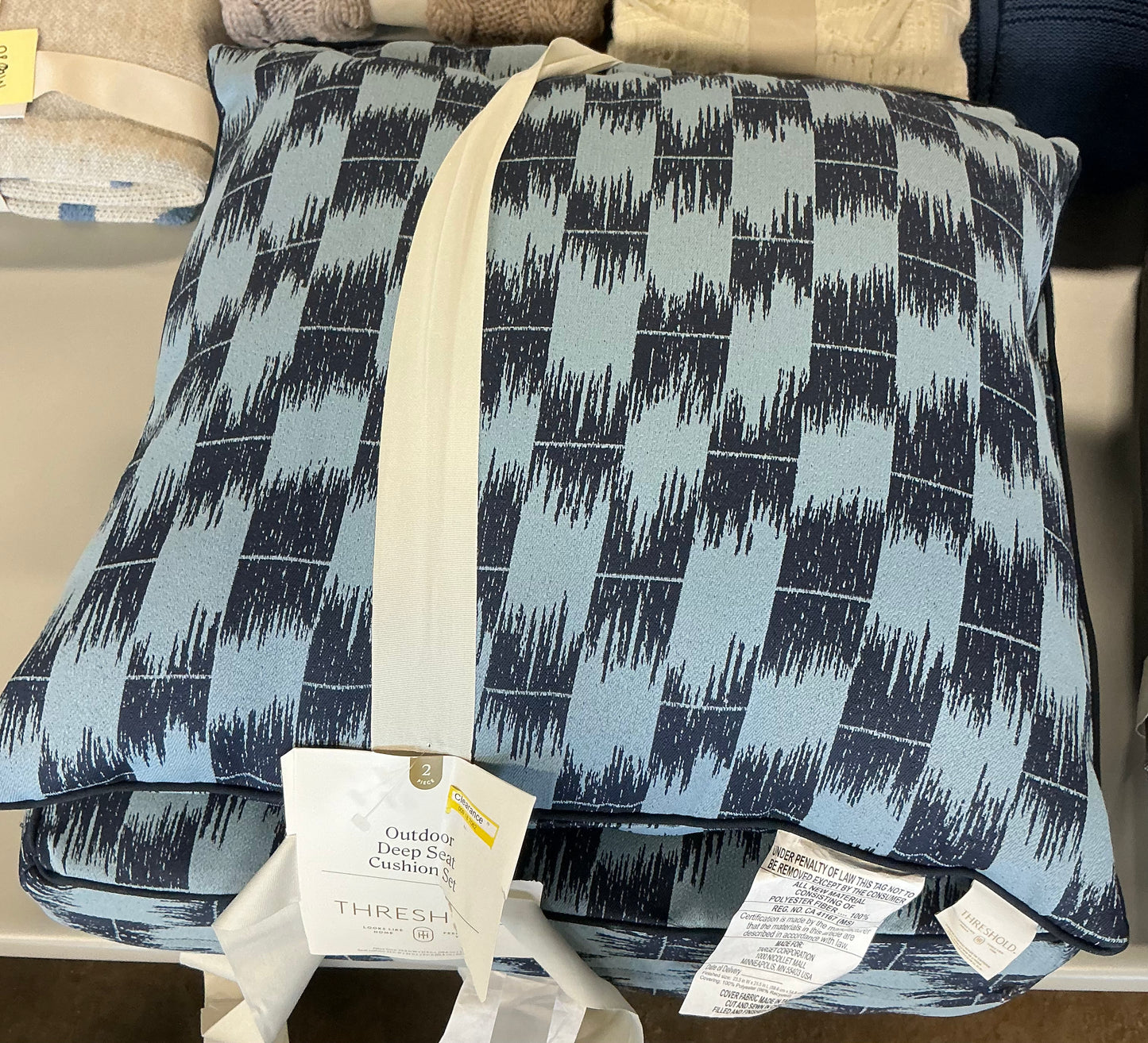 Ikat woven deep seat cushion set light blue/navy - PICK UP ONLY