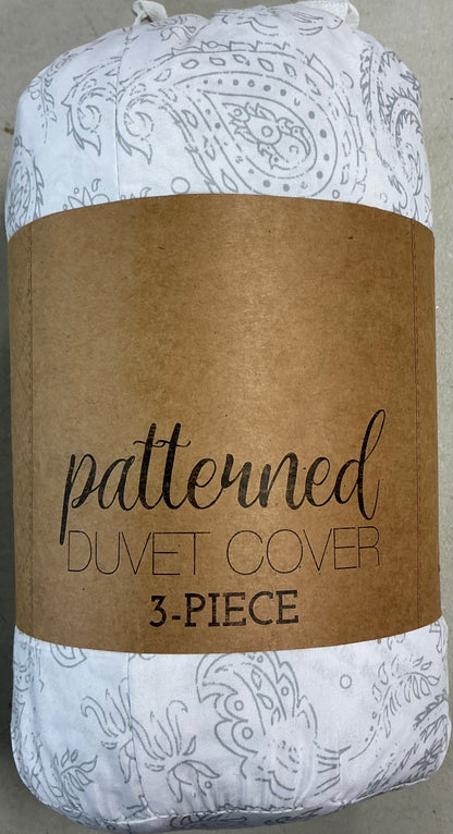 Casual Comfort Premium Ultra Soft 3 Pieces Coarse Paisley Print Duvet Cover Set Full/Queen-Light Gray