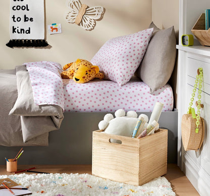 Pillowfort large wooden storage bin featuring a natural wood grain finish and cutout handles 14” L X 13” W X 11” H
