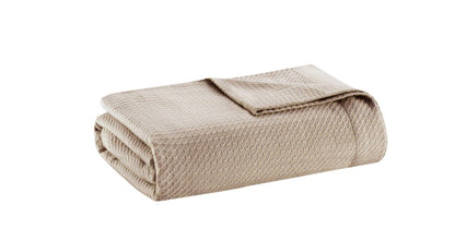 Madison Park Egyptian Cotton Blanket in a textured, khaki-colored waffle weave king