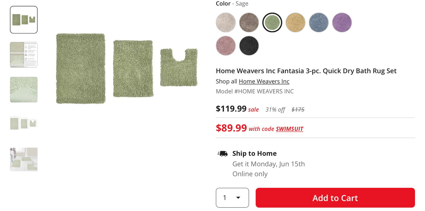 Home Weavers Inc Fantasia 3-pc. Quick Dry Bath Rug Set Included: 1 17x24 Inch Bath Rug(s), 1 20x20 Inch Contour Bath Rug(s), 1 21x34 Inch Bath Rug(s)