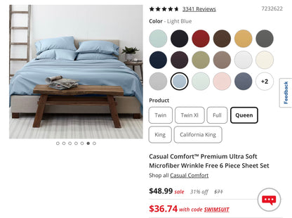 Casual Comfort™ Premium Ultra Soft Microfiber Wrinkle Free 6 Piece Sheet Set Queen-Light Blue