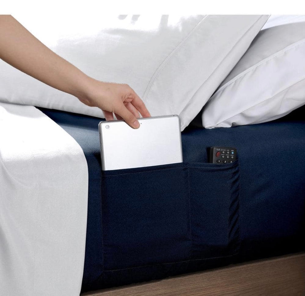 Swift Home Storage Pocket Wrinkle Resistant Fitted Sheet Only Queen-Navy