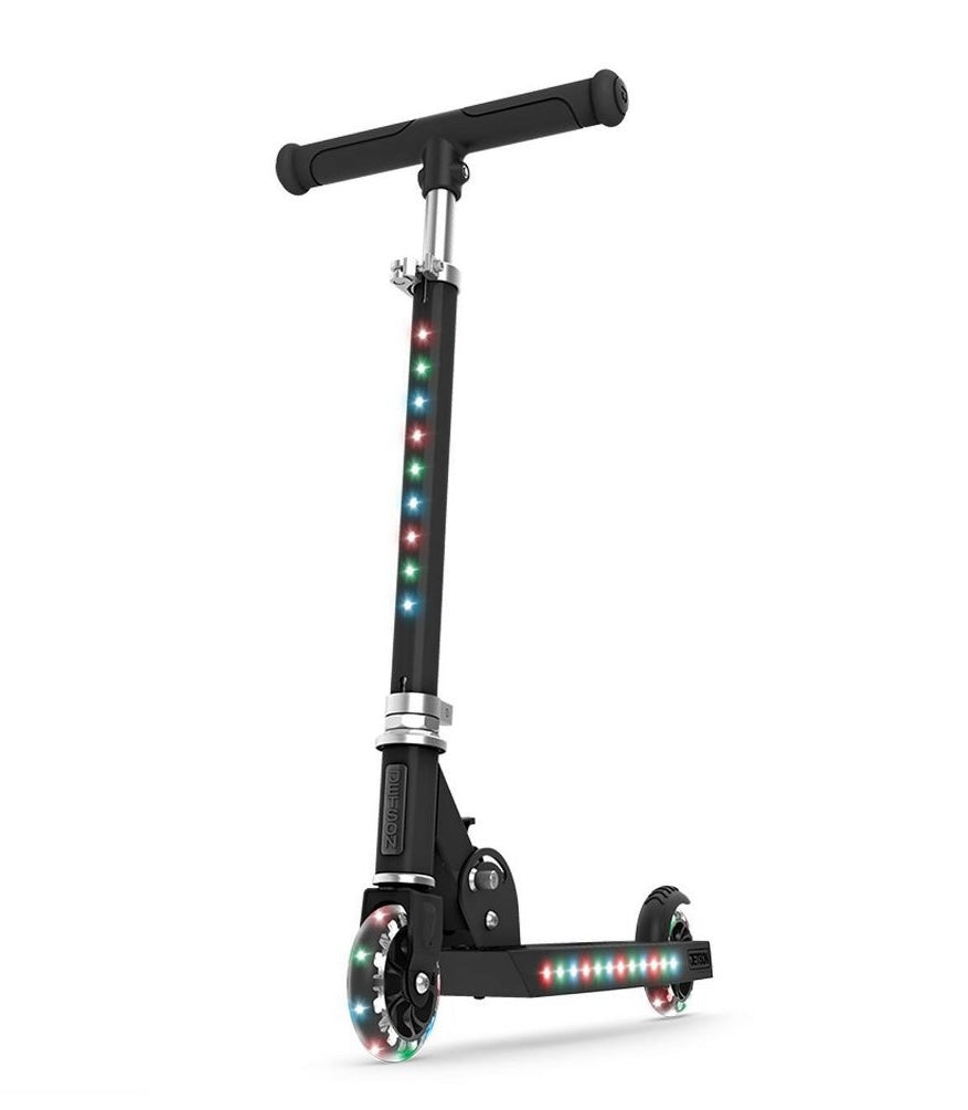 Jetson Jupiter 2.0 kids kick scooter with LED lights - Black: aluminum frame, adjustable hand bar - 24.6” (H) x 11.3” (W) x 23.5” (D) - AS IS - USED - PICK UP ONLY