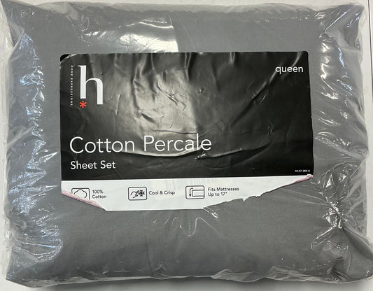 Home Expressions Cool and Crisp Cotton Percale 4 Pieces Sheet Set Queen-Included(1 Flat Sheet,1 Fitted Sheet and 2 Pillowcases)-Gray