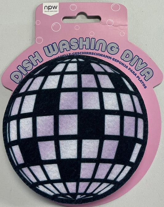 NPW brand "Disco Diva" novelty dishwashing sponge designed in the shape of a disco ball