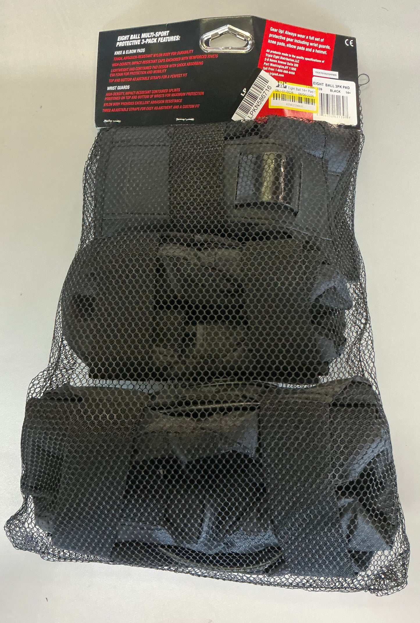 Eight ball 14+ pad set 3Pk - black: elbow, knee, wrist protection for cycling