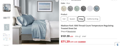 Madison Park 1000 Thread Count Temperature Regulating Treated Sheet Set king