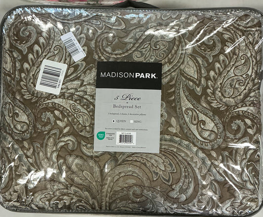 Madison Park 5 Piece Bedspread Set Queen-Color(Brown Paisley Pattern)