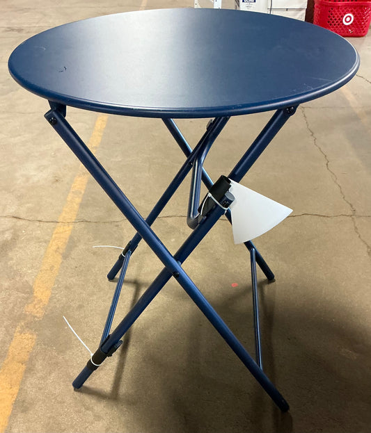 Metal round open weave bistro patio end table - navy blue - MINOR COSMETIC FLAWS - PICK UP ONLY