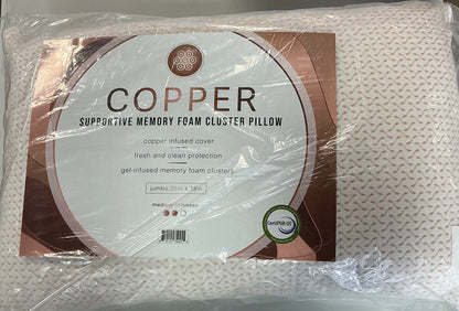 Copper supportive memory foam cluster pillow Medium firmness 28”x18”-White/Copper