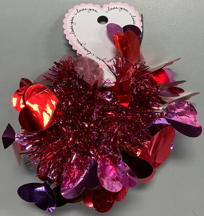 Pink and red heart themed hair scrunchies