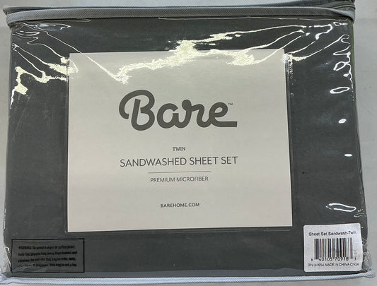 Bare Home sandwashed sheet set 3 pieces Twin-Grey
