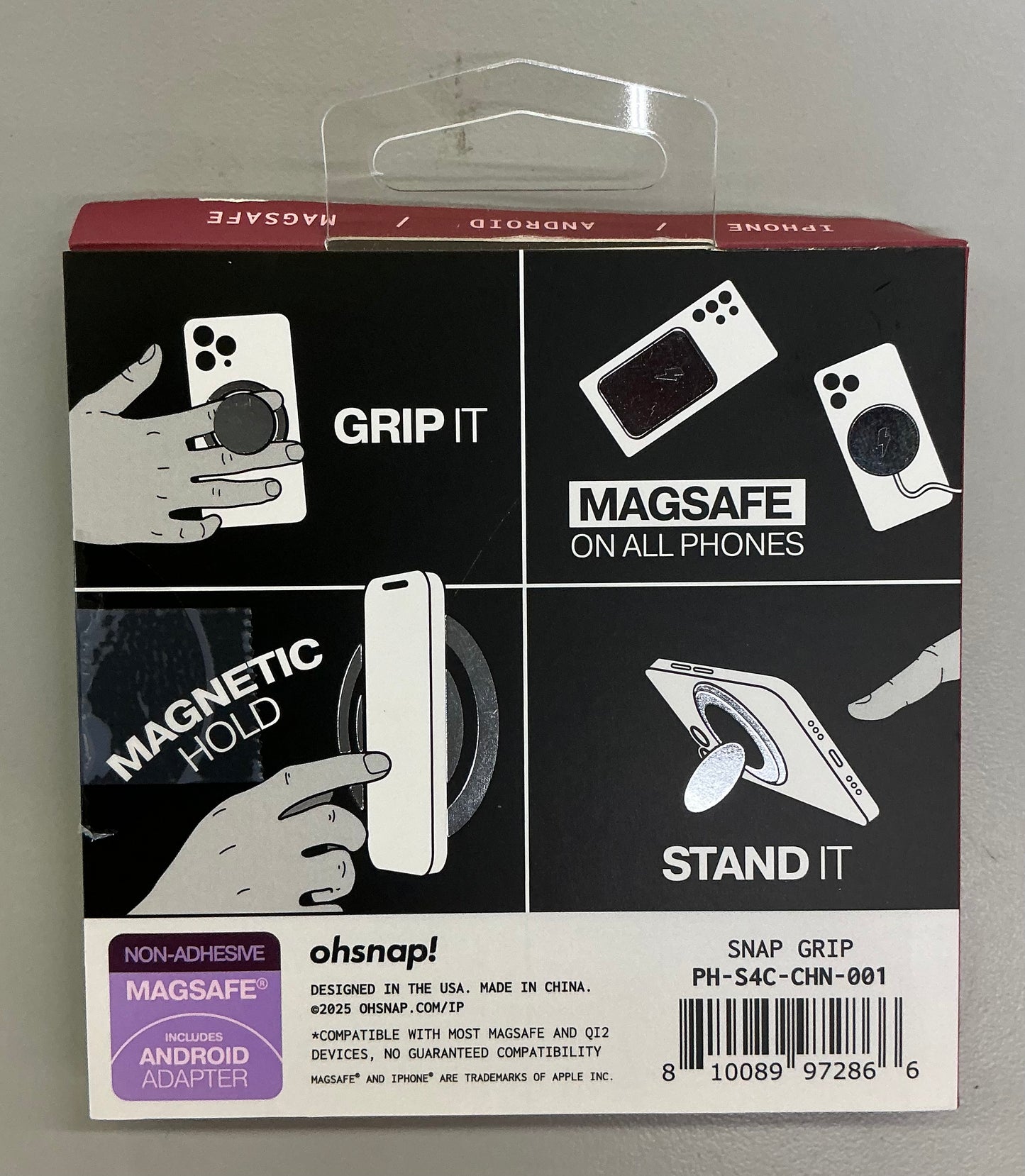 Ohsnap! Snap grip luxe magnetic phone grip - Cherry Noise - OPEN PACKAGE