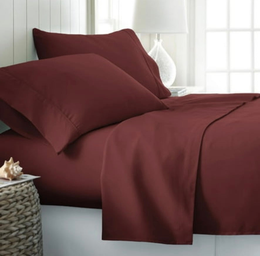 iEnjoy Home 4-PC Premium Ultra Soft Full Bed Sheet Set in Burgundy Red cal king