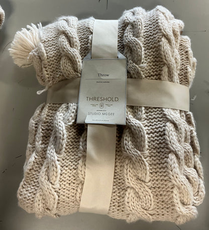 Knit tassel braided throw ivory - 50x60” - SOME KNOTS LOOSE