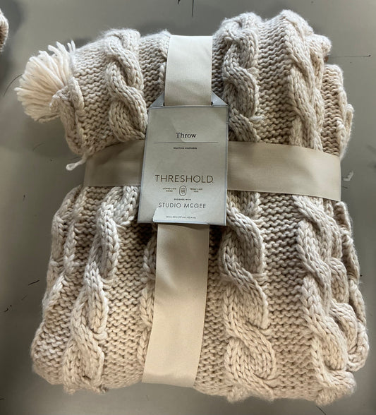 Knit tassel braided throw ivory - 50x60” - SOME KNOTS LOOSE