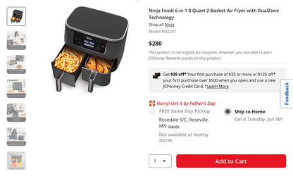 Ninja Foodi 6-in-1 8 Quart 2-Basket Air Fryer with DualZone Technology