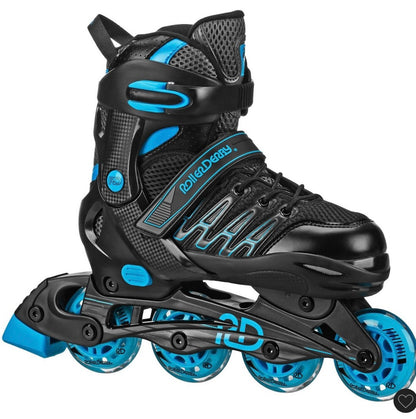 Roller derby custom adult in-fit skates - blue/black 7-10 adjustable - AS IS - MINOR COSMETIC FLAWS - OPEN BOX