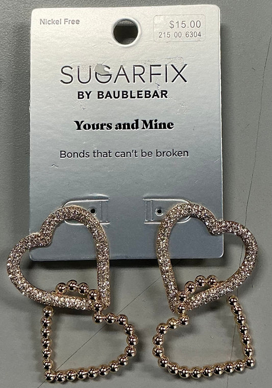 Sugarfix by BaubleBar gold-tone double heart drop earrings with crystal rhinestones
