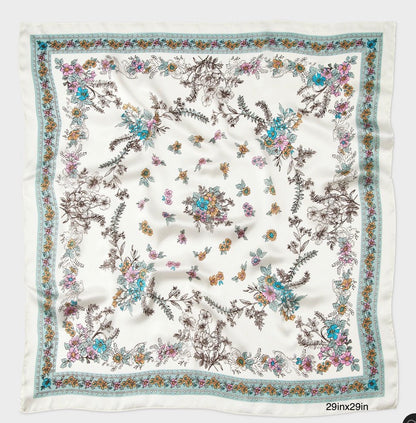 White floral print square bandana scarf-29in x 29in